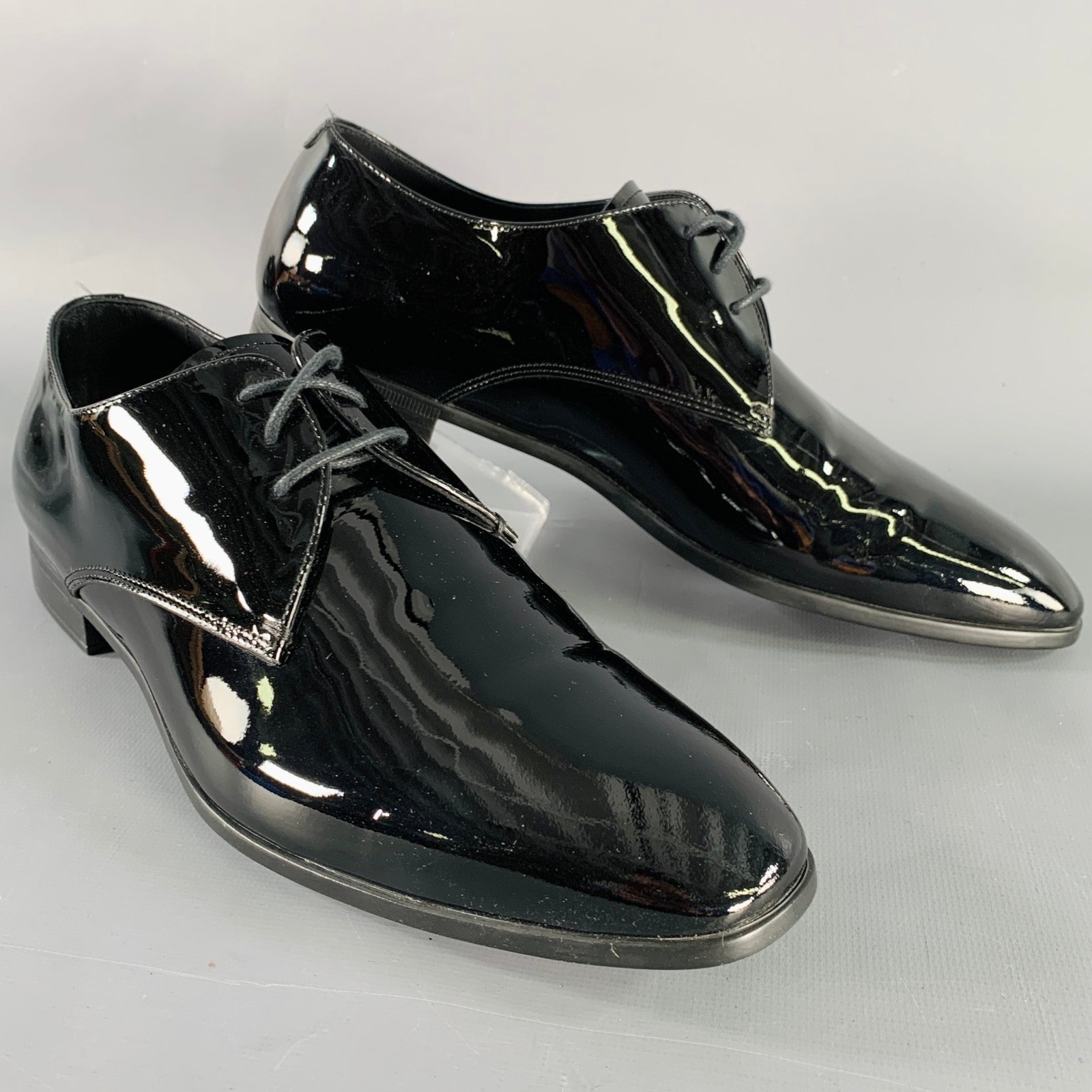Giorgio Armani Size 6 Black Patent Leather Derby Lace-Up Shoes